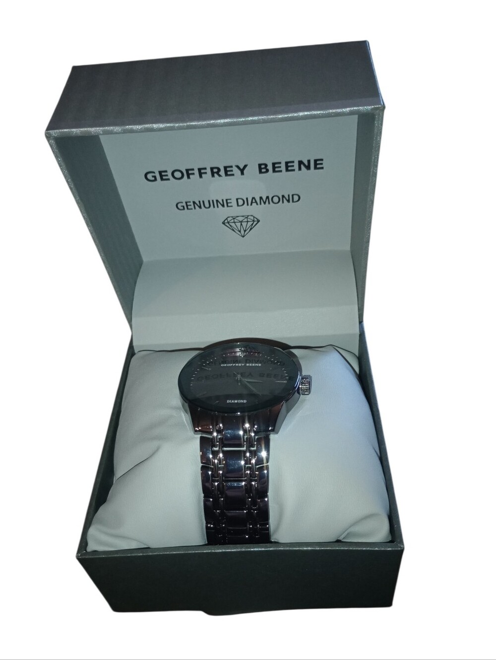 Geoffrey Beene Men's Black Bracelet Watch with Dark Dial, Genuine Diamond, NWT